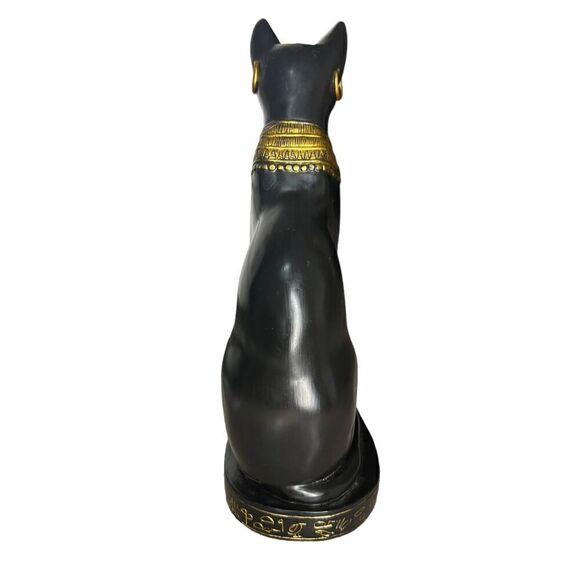 Egyptian Cat Goddess Bastet Seated With Hieroglyphs Base Figurine - Picture 4 of 5